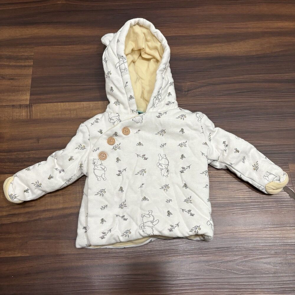 Disney Baby Winnie The Pooh Baby Sz 6/9M Cream Three Button Coat Floral